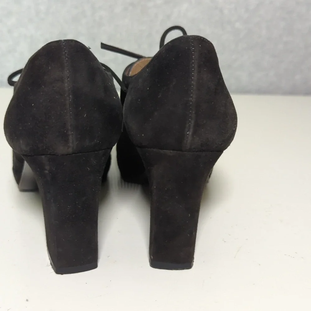 St. John Black Suede Lace Up Block Heel Pumps‎ Ankle Booties Women's Sz 8.5